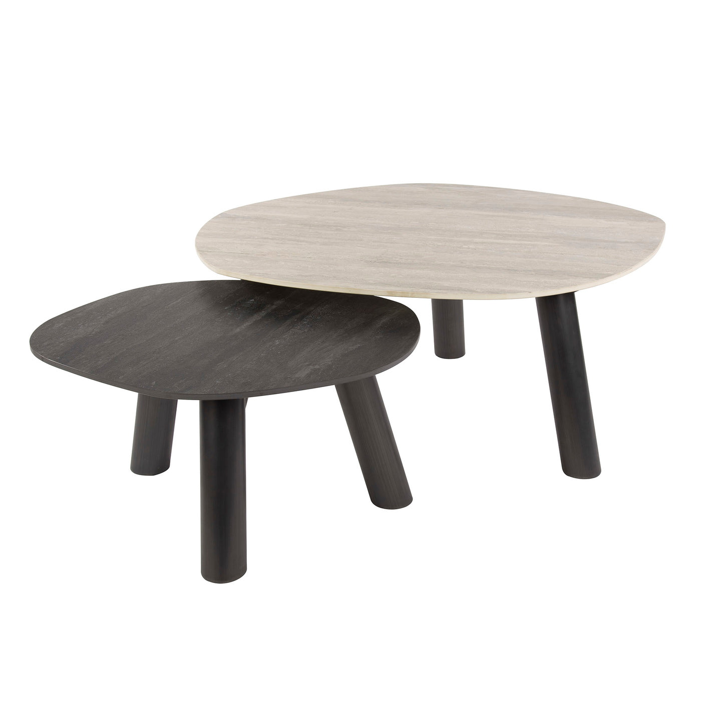 Giga Meubel Salontafel Twin - Zwart/Grijs Travertin - Set van 2