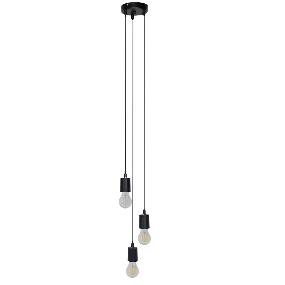 Lustre à suspension filaire 3 douilles métal noir Ø12xH100 cm