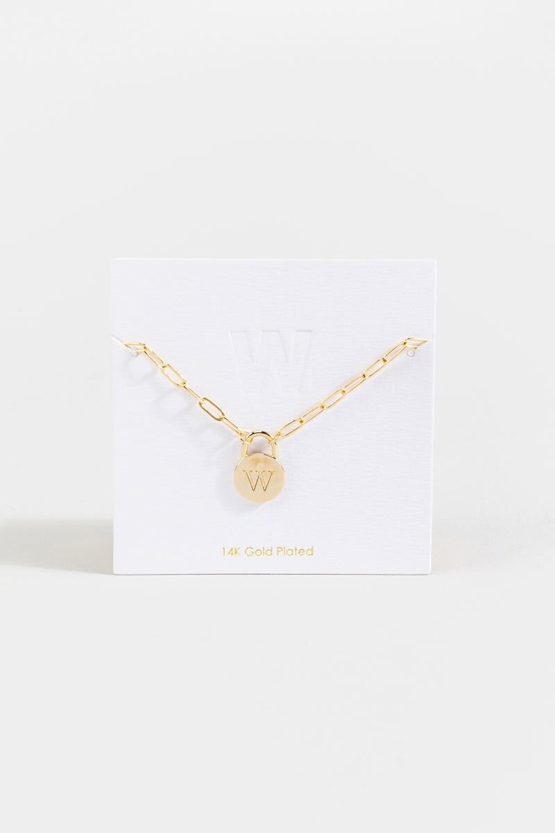 Initial Curb Chain Pendant Necklace Gold
