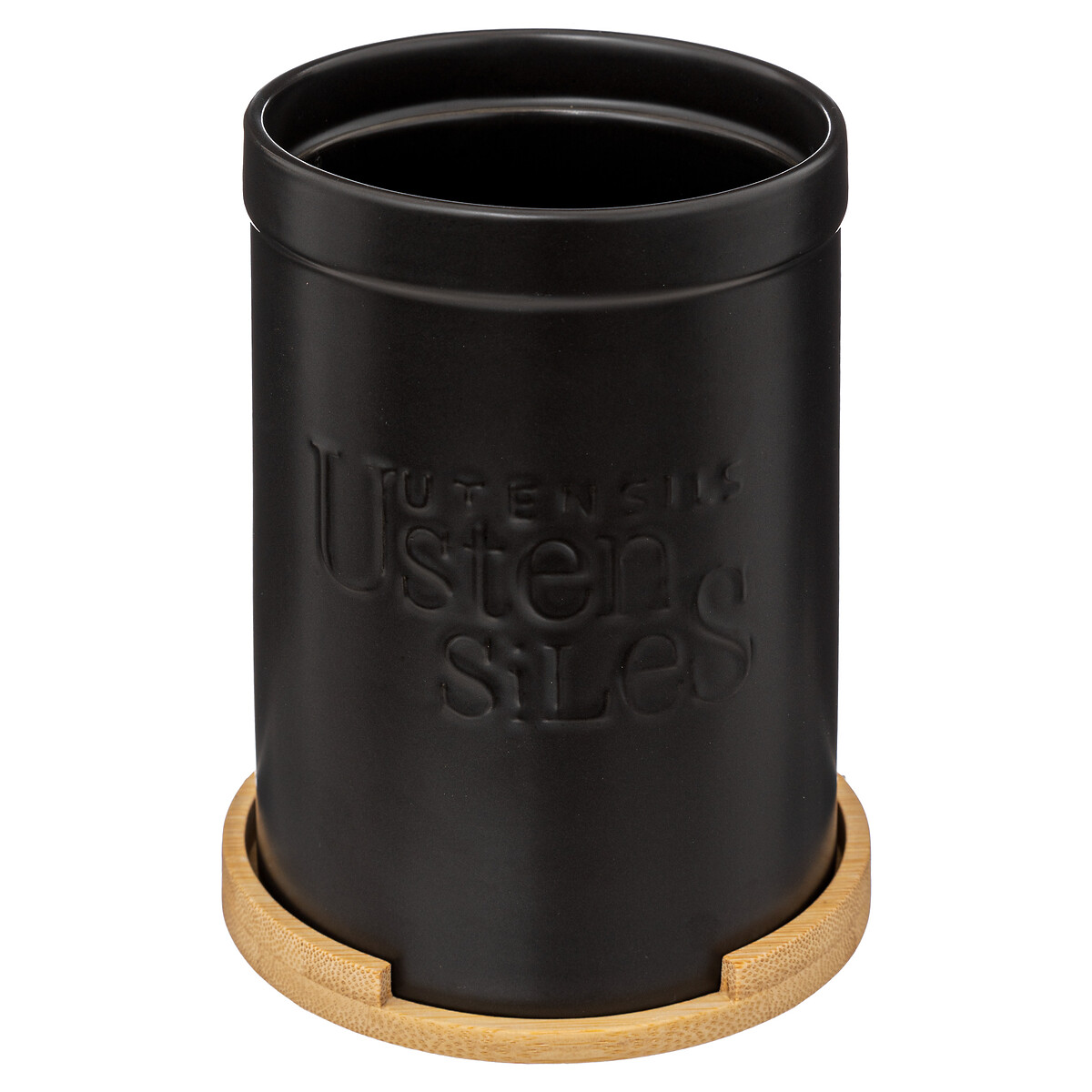 Caixa para utensílios NATUREO preta com base em bambu