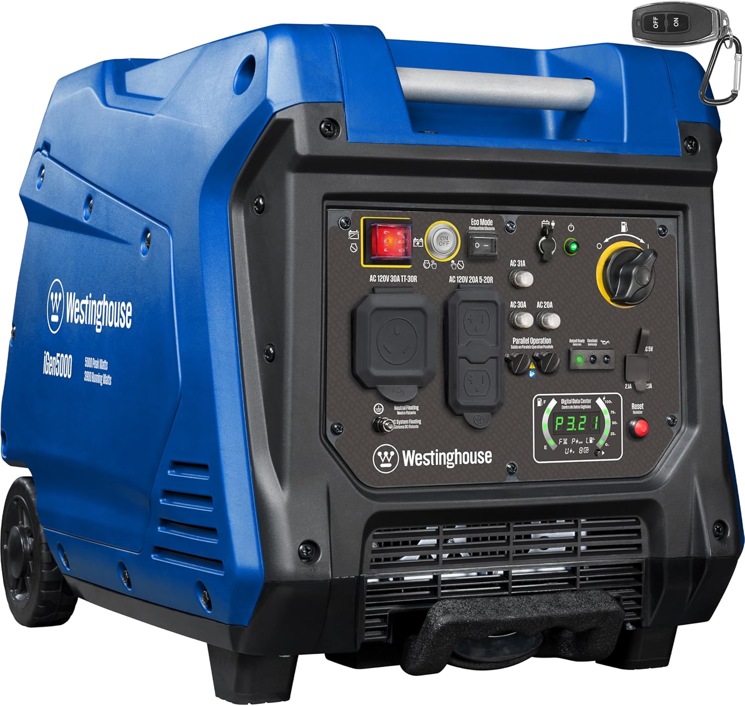 Westinghouse 5000 Peak Watt Super Quiet Portable Inverter Generator  Remote Electric Start with Auto Choke  Wheel & Handle Kit  RV Ready  Gas Powered  Parallel Capable