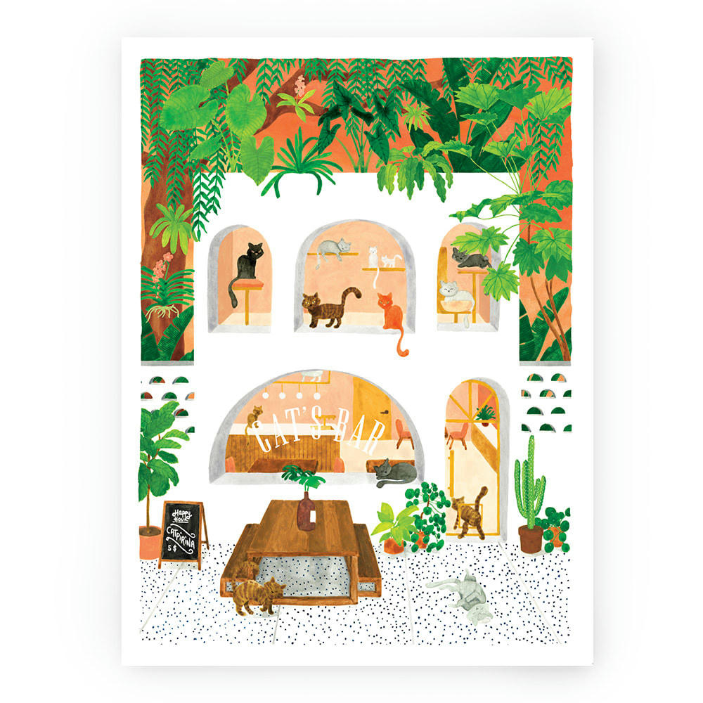 - Affiche illustrée motif Bar à Chat 30x40 cm