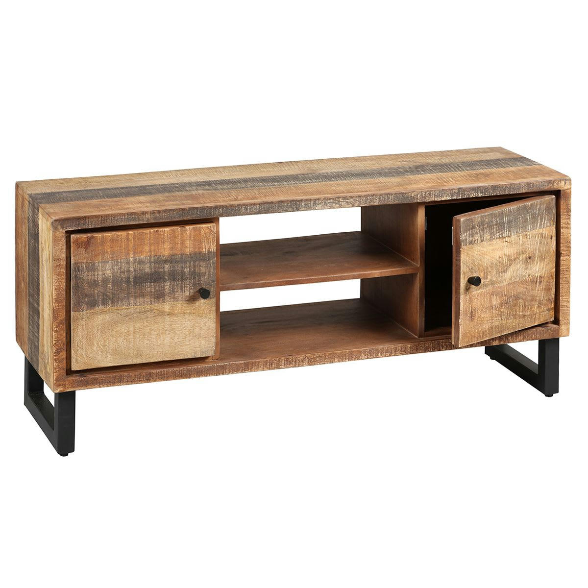 ODILON - Meuble  tv 2 portes acier et bois massif