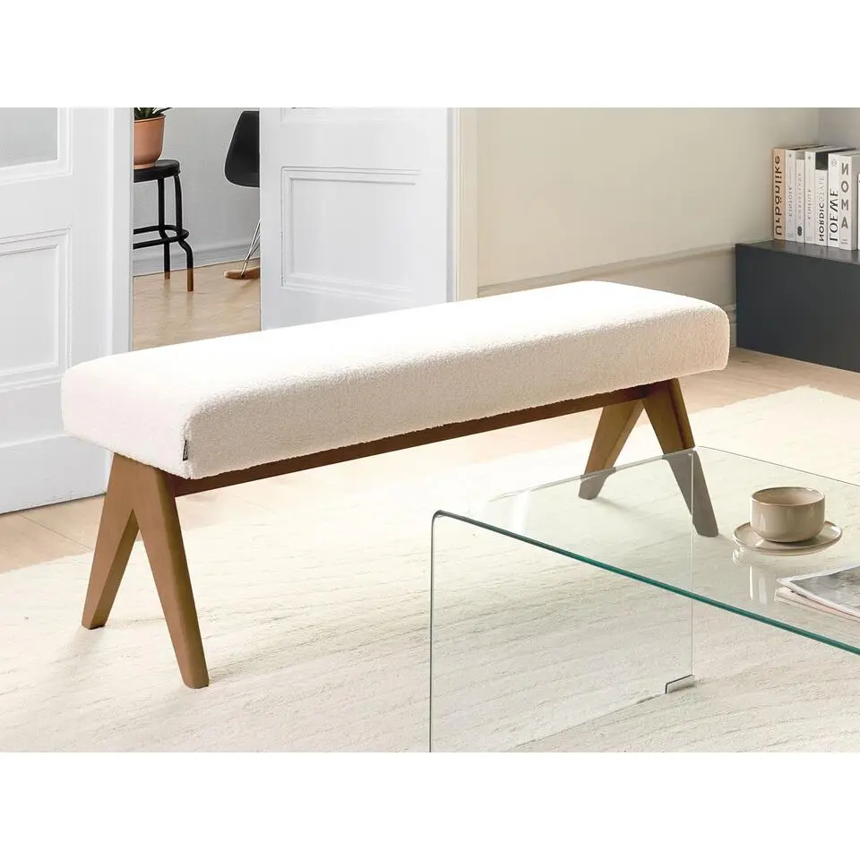 TAMRE - Bankje - Gebroken wit/Donkerbruin - Boucl&eacute;