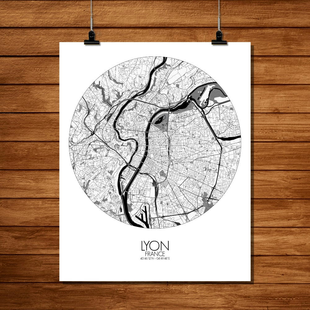 - Affiche Lyon Carte ronde 40x50