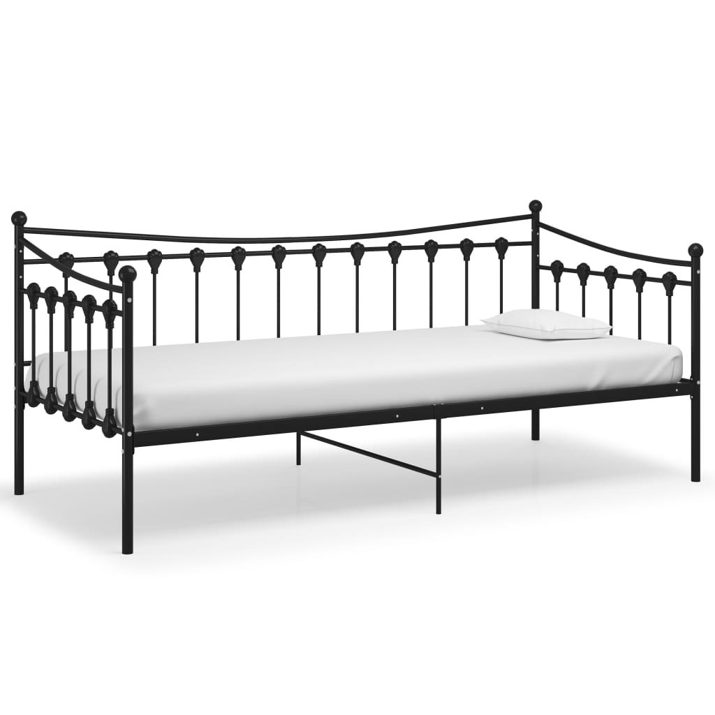 Łóżko Metalowe Rama Łóżka Ze Stelażem Do Pokoju Sypialni Czarna 90x200 cm
