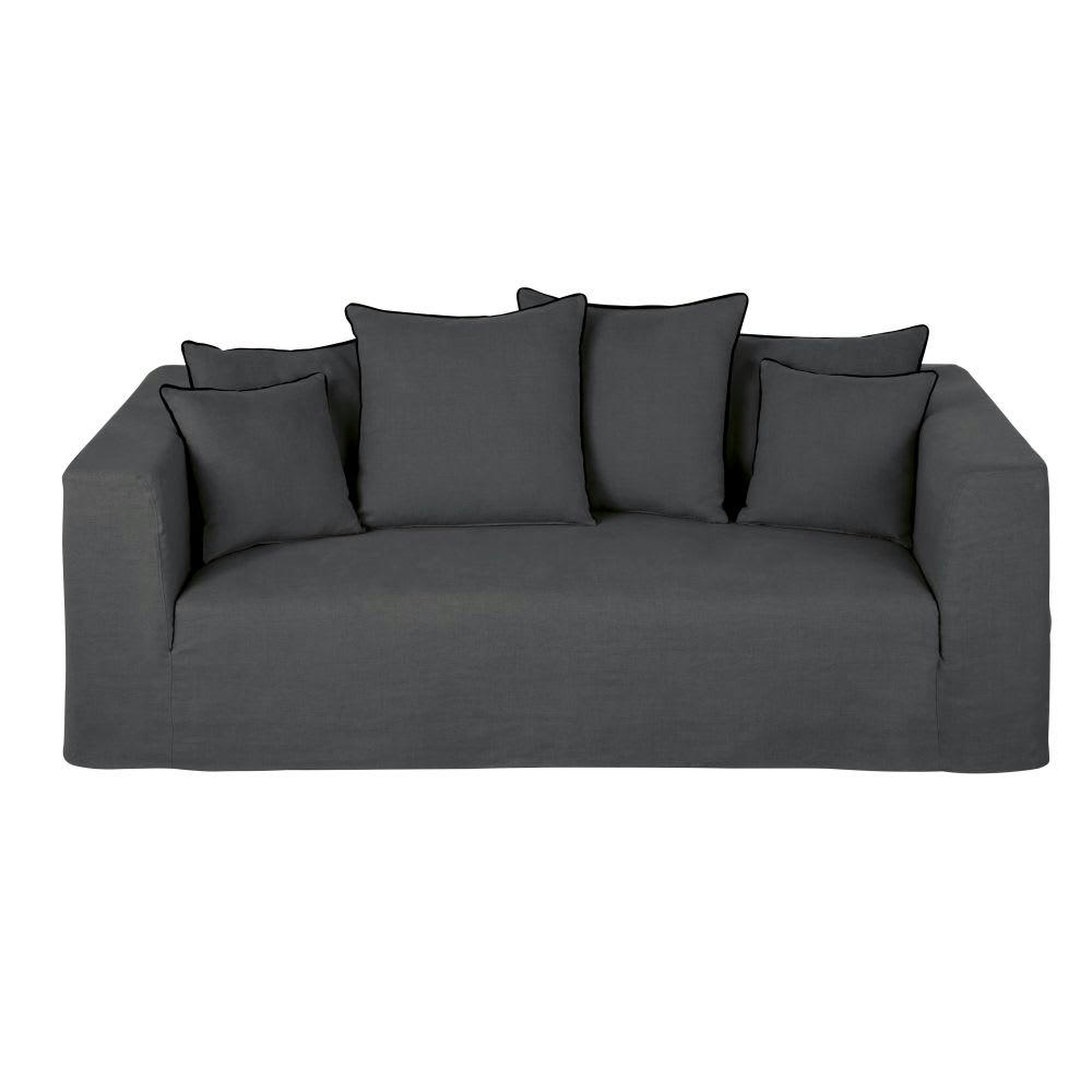 Gipsy - Canapé 3 places en lin gris anthracite