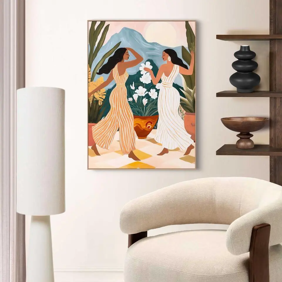 Schilderij Dansende dames - 70 x 50 - Bont