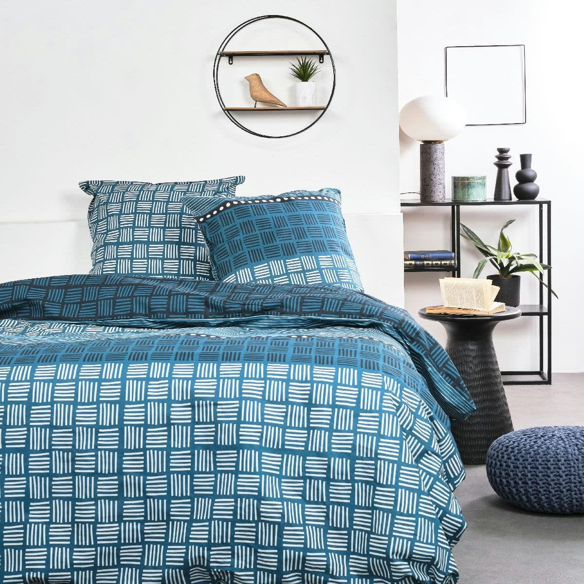 - Parure de lit en Coton Bleu 240x220 cm