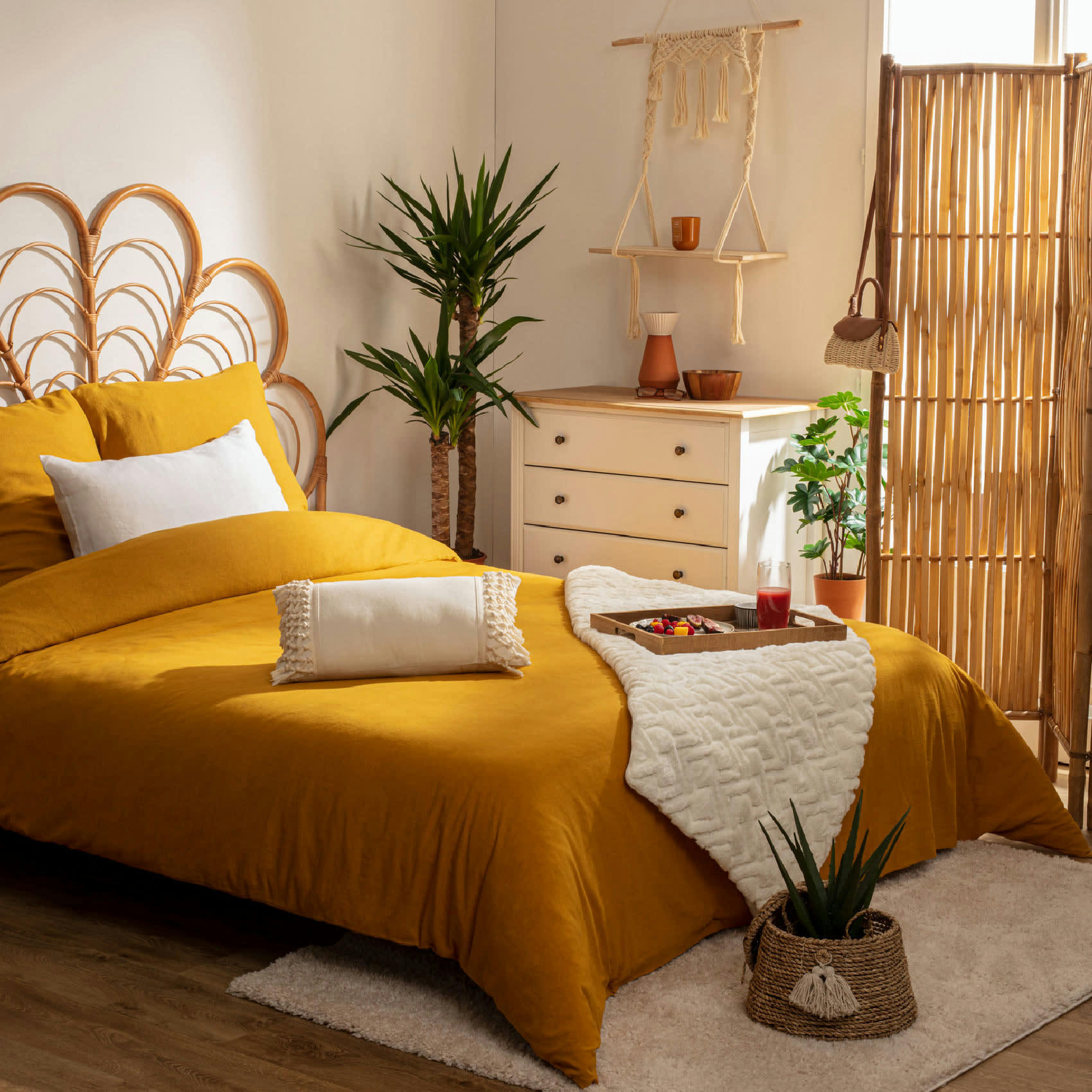 - Parure de lit en lin et coton coton/lin jaune ocre 240x220 cm