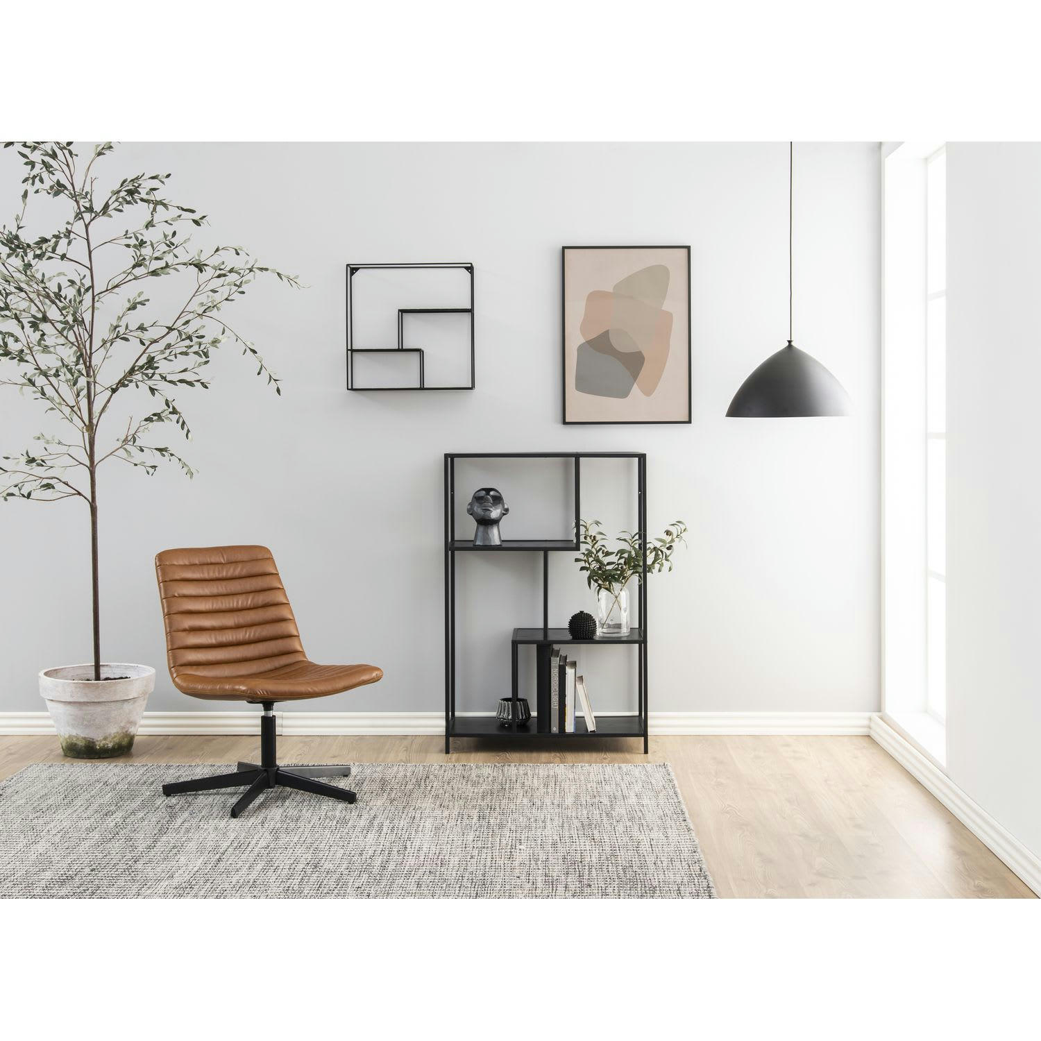 SIREINE - Bibliothèque ouverte 3 étagères en mdf et métal noir