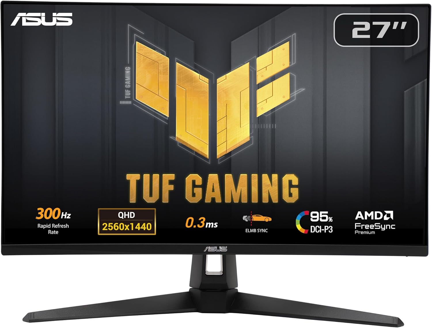 ASUS TUF Gaming 27” 1440P Monitor (VG27AQM5A) - QHD (2560x1440)  300Hz  Fast IPS  Extreme Low Motion Blur Sync  0.3ms  Speaker  95% DCI-P3  Shadow Boost  DisplayWidget Center  3 yr Warranty