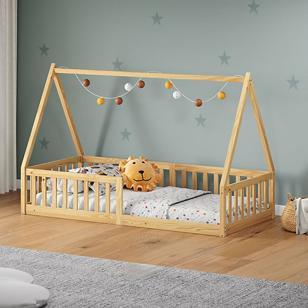 Lit cabane NICOLAS 90 x 190 cm, en pin massif coloris naturel
