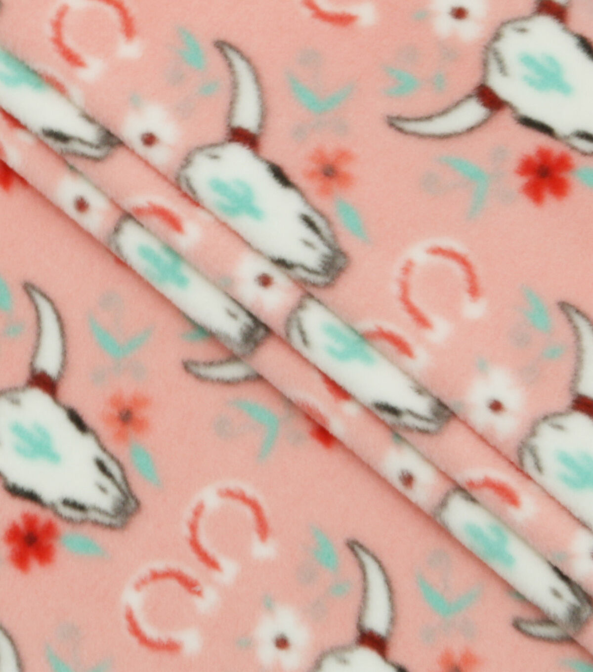 Floral Bull Skulls on Pink Anti Pill Fleece Fabric