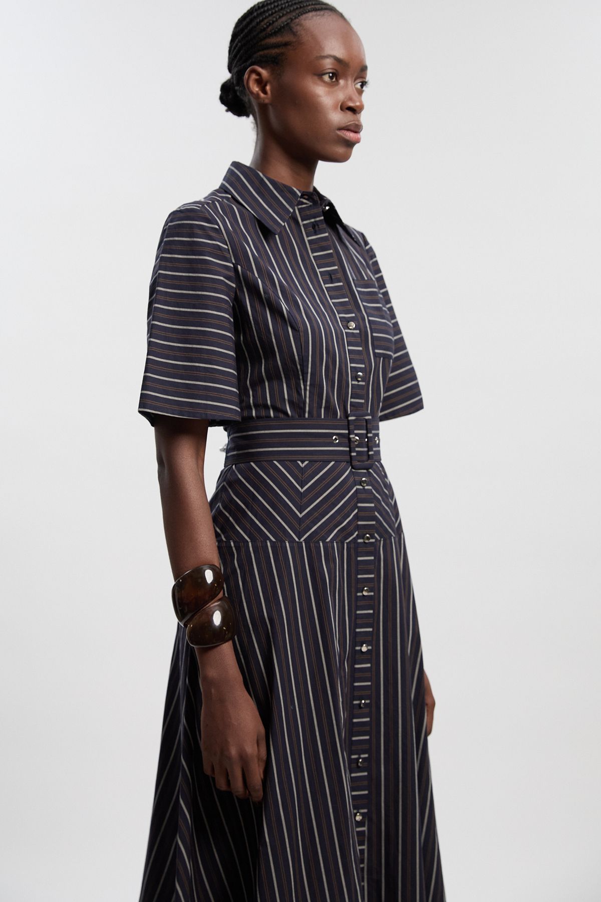 KarenMillen Cotton Stripe Woven Shirt Dress