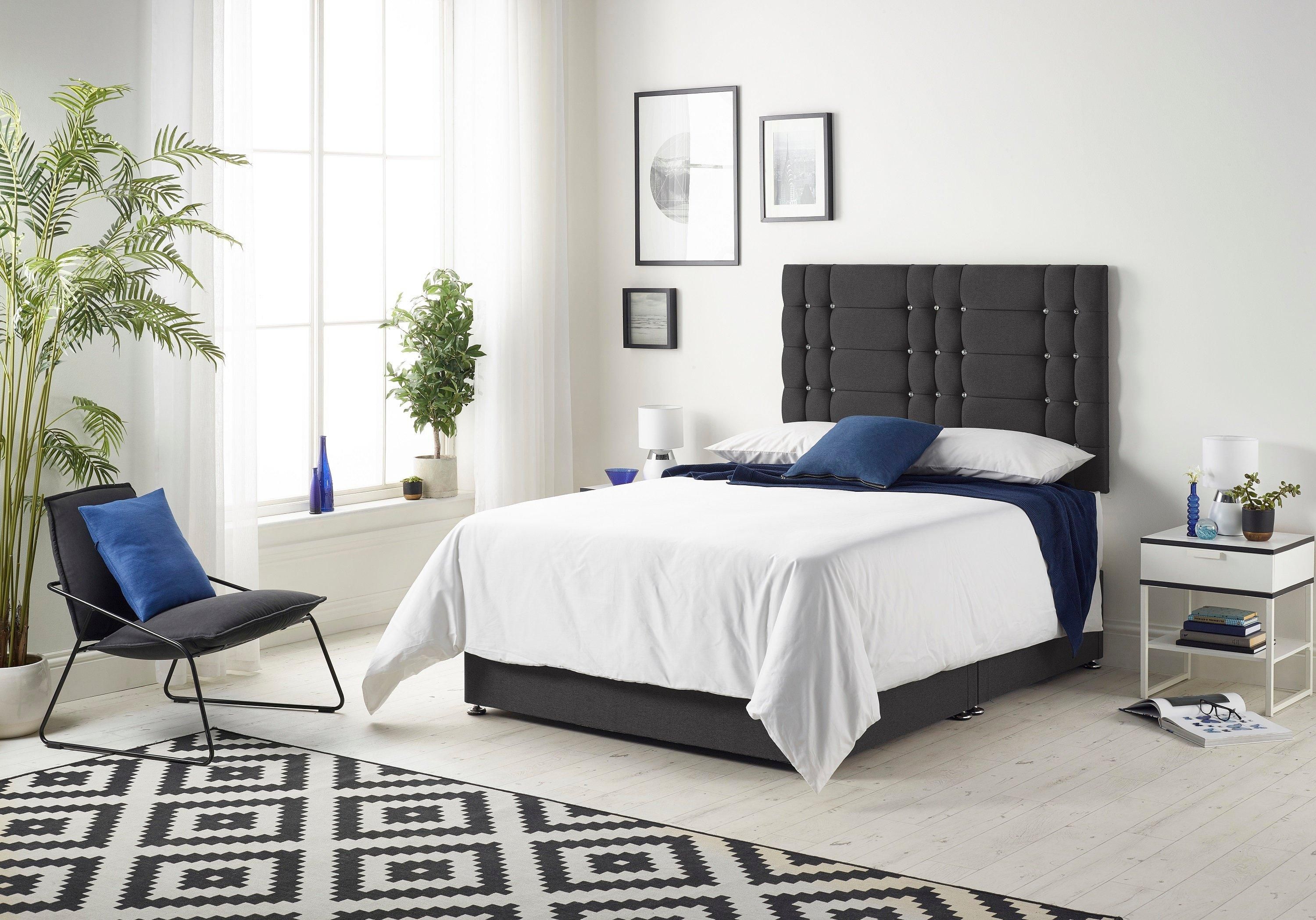 Somnior Bliss Plush Divan Bed with Sprung Memory Foam Mattress and Headboard Plush Fabric