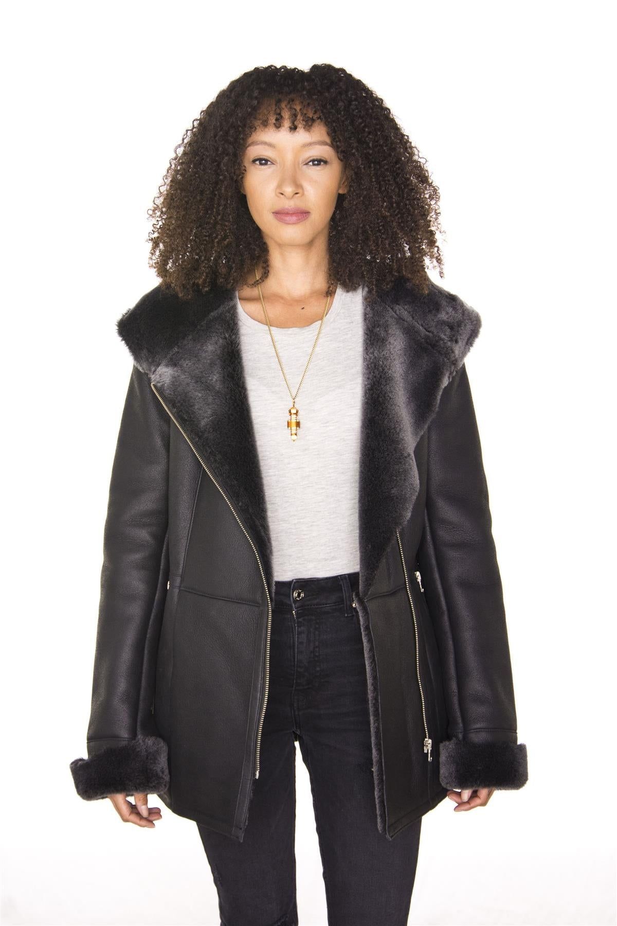 Infinity Leather Hooded Merino Sheepskin Jacket-Rothwell