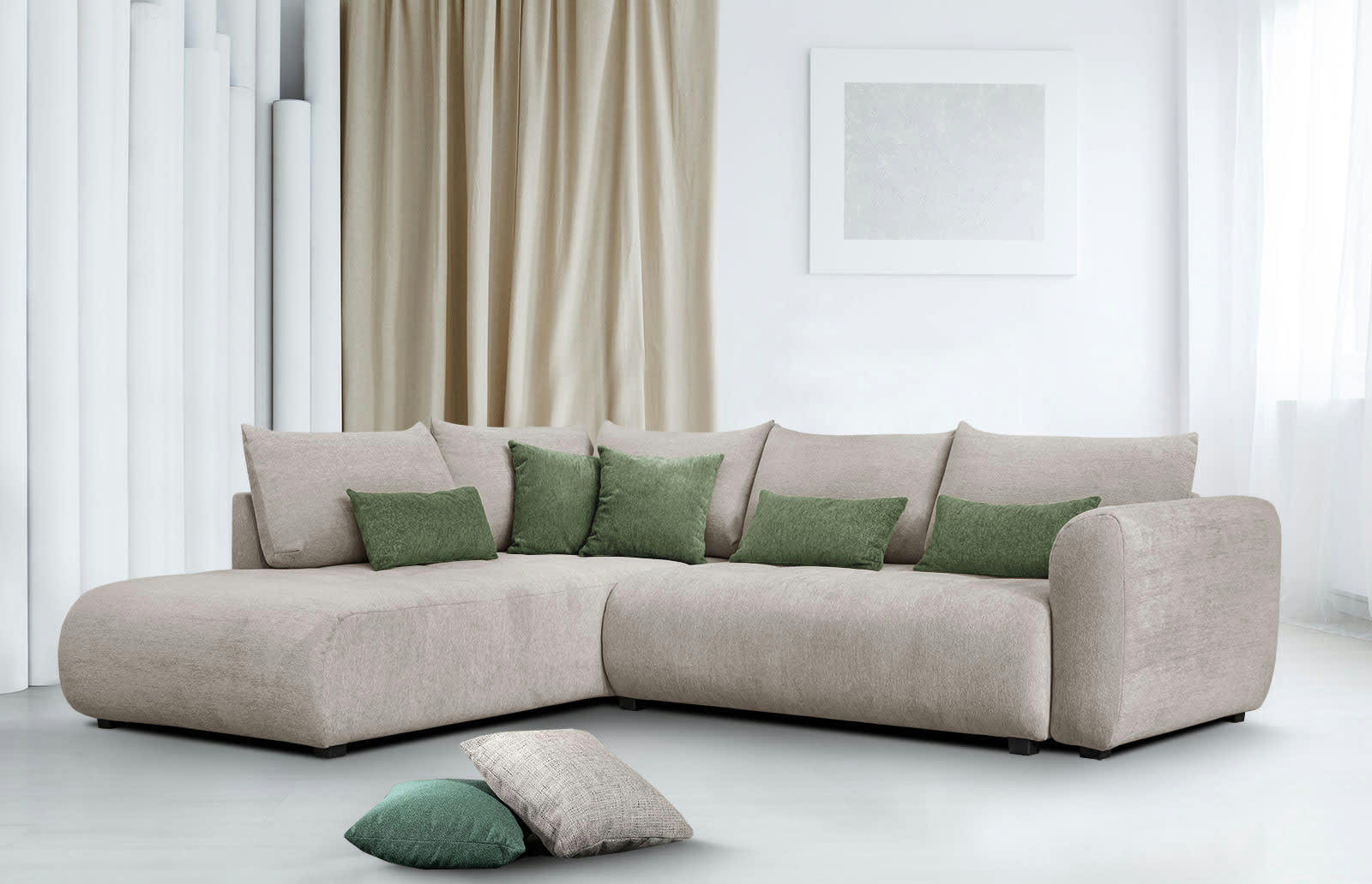 SORENO - Canapé d'angle gauche 5 places marron moyen avec le couchage