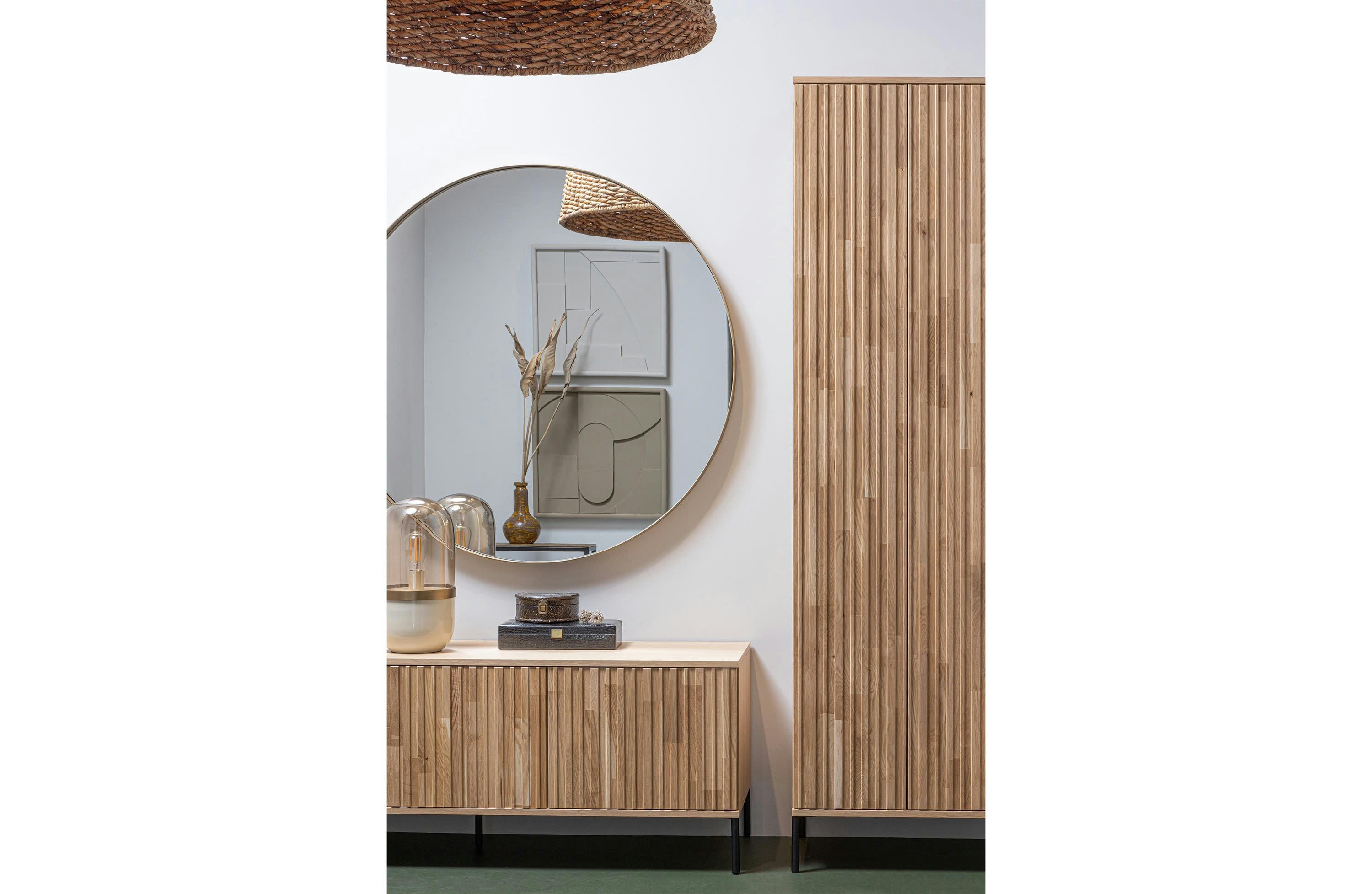 DOUTZEN - Miroir rond en métal doré D115