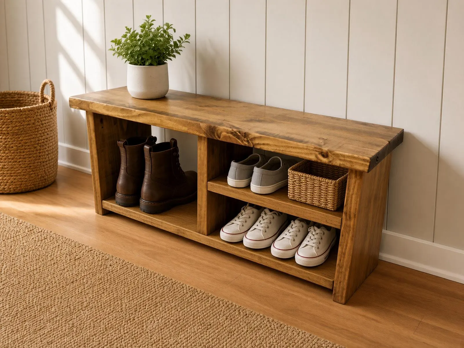 Rustic Shoe & Boot Rack Bench | Custom Farmhouse Entryway Storage