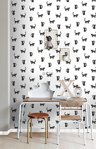 ESTAhome papier peint chatons noir et blanc 53 cm x 10.05 m