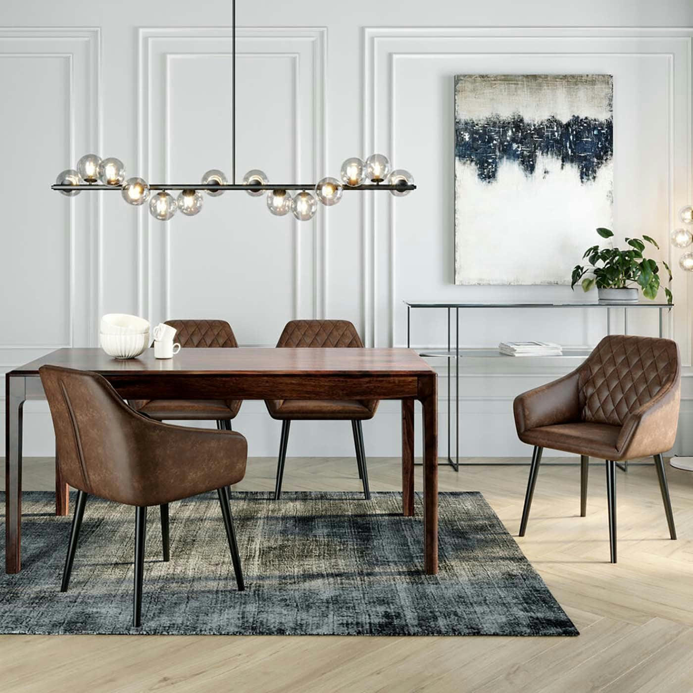 SAN REMO - Chaise avec accoudoirs matelassée marron et acier