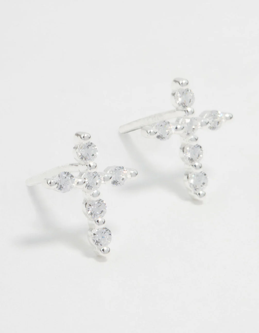 Sterling Silver Marquise Cubic Zirconia Cross Stud Earrings