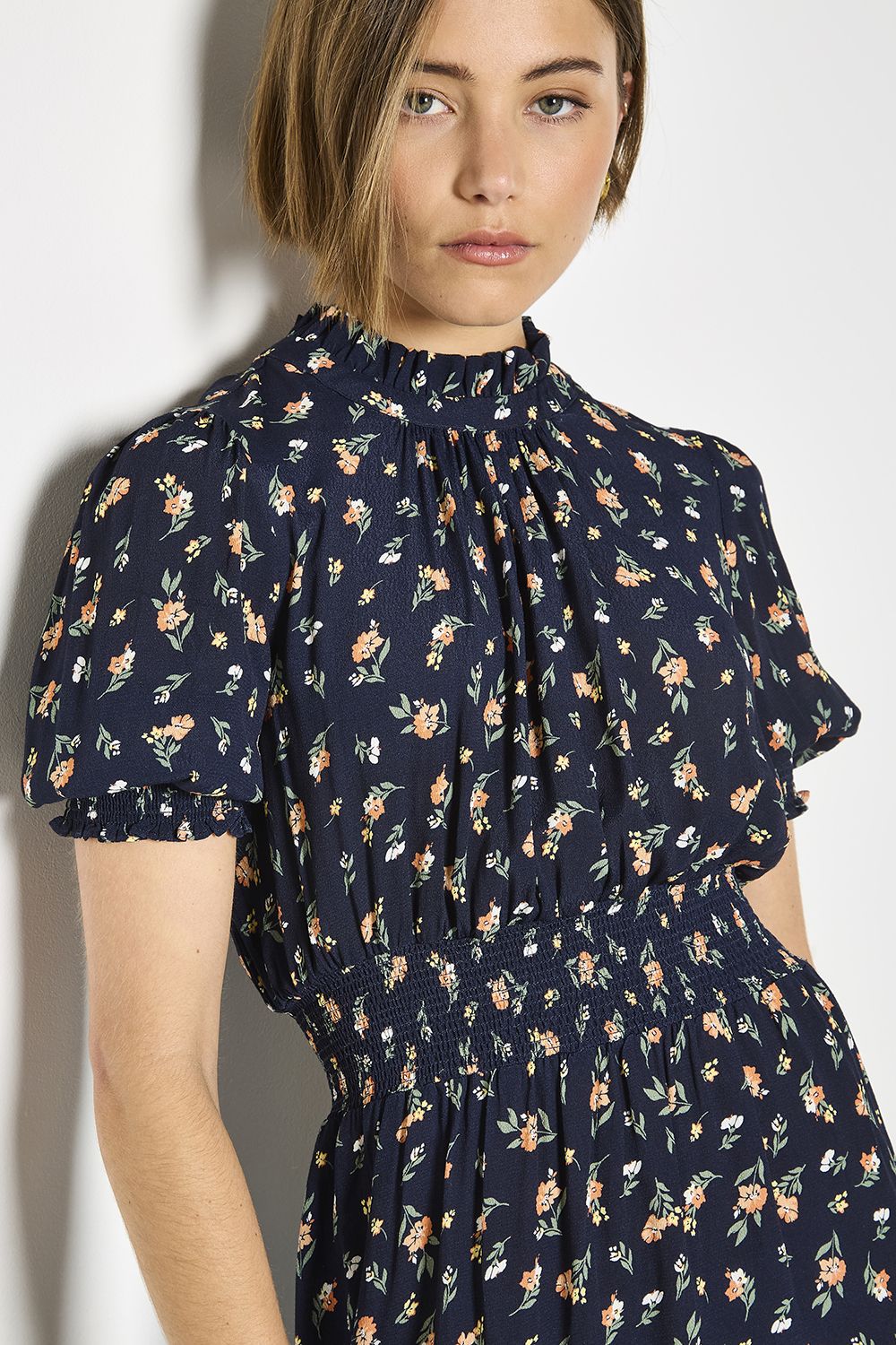 Apricot Ditsy Floral Ruffle Mini Dress