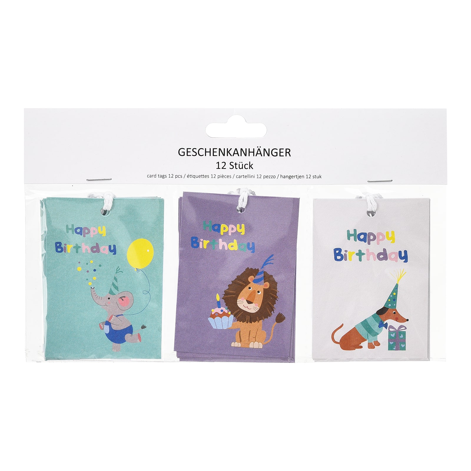 Geschenkanhänger-Set Tierparty Bunt, 12 -tlg.