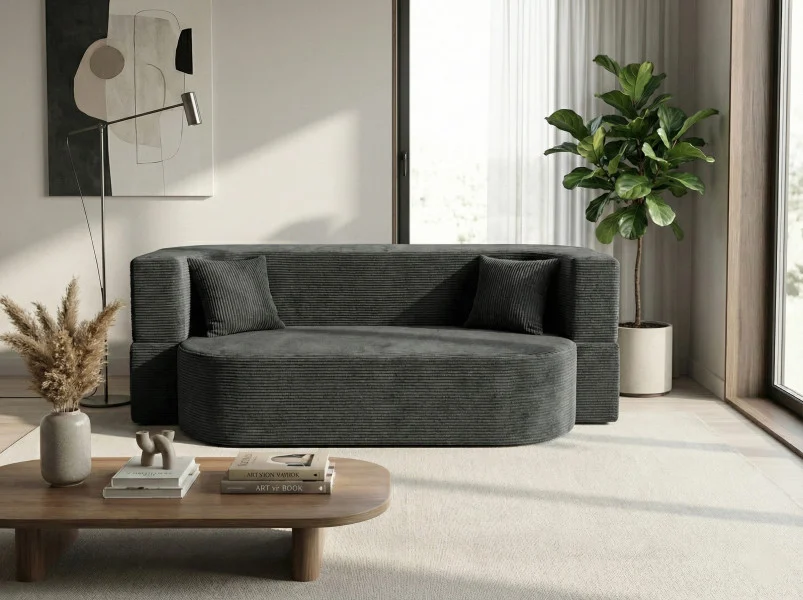 Sofa piankowa Ova Slim z funkcją spania ciemnoszary sztruks