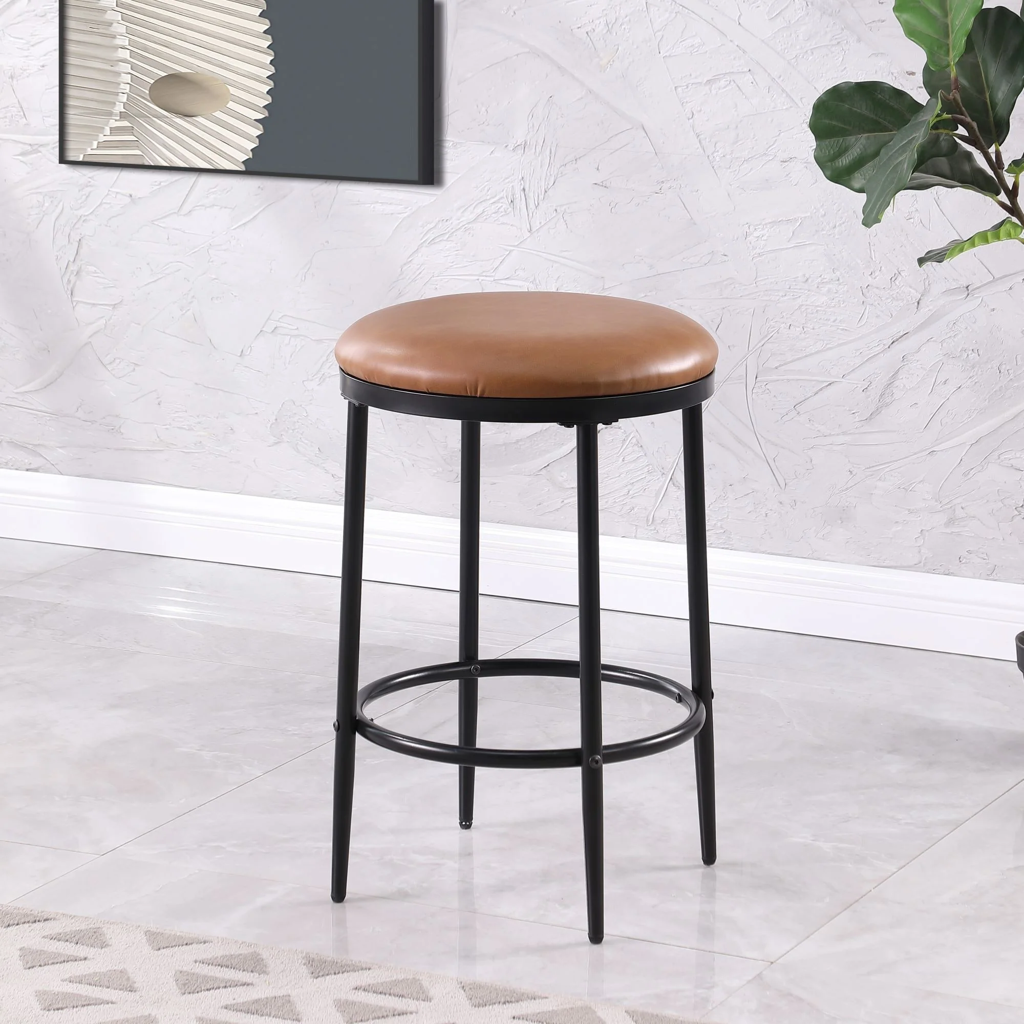 HomePop Upholstered Seat Metal Barstool
