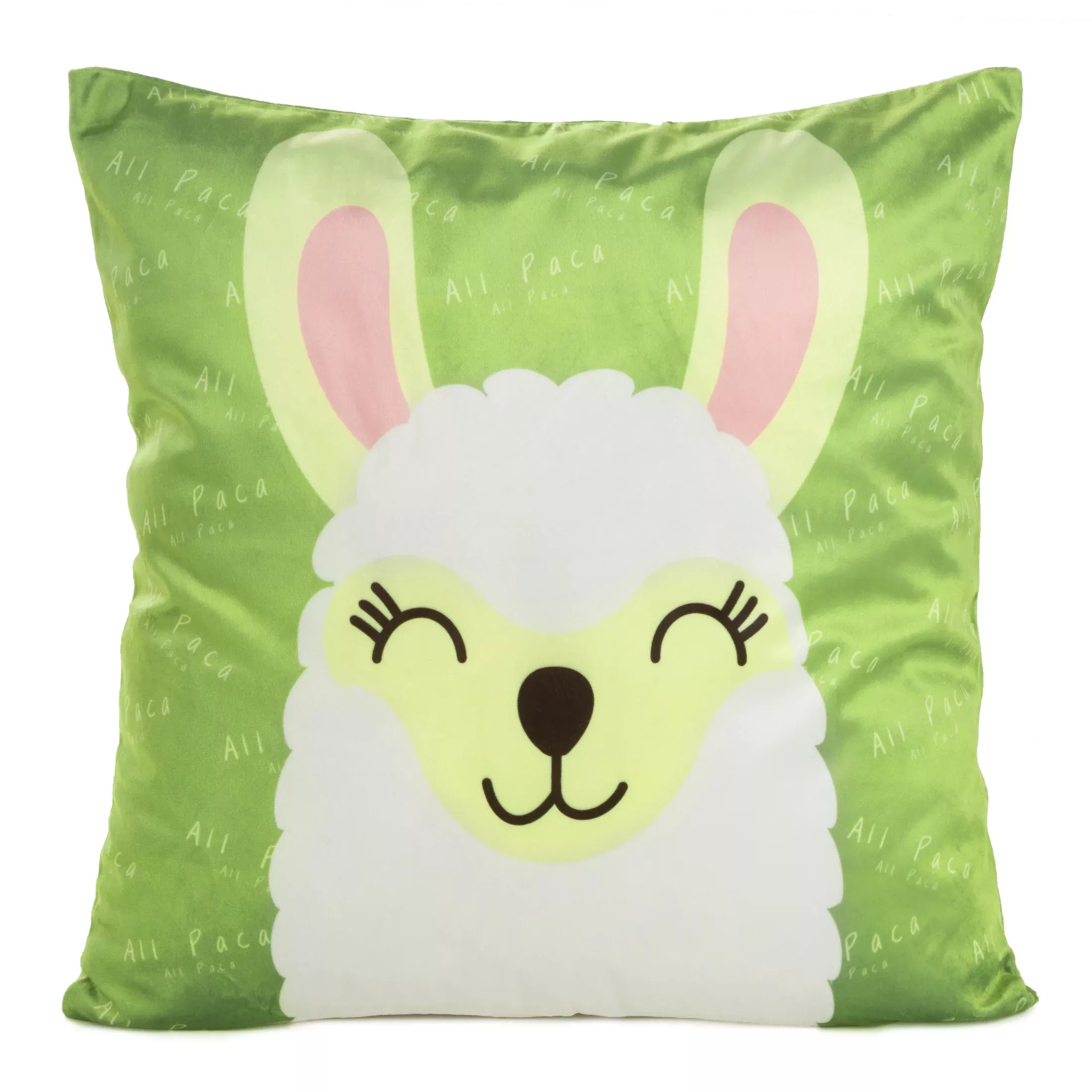 Poszewka na poduszkę 45x45 cm welwetowa, zielono biała z motywem lamy KIDS 2 DESIGN 91