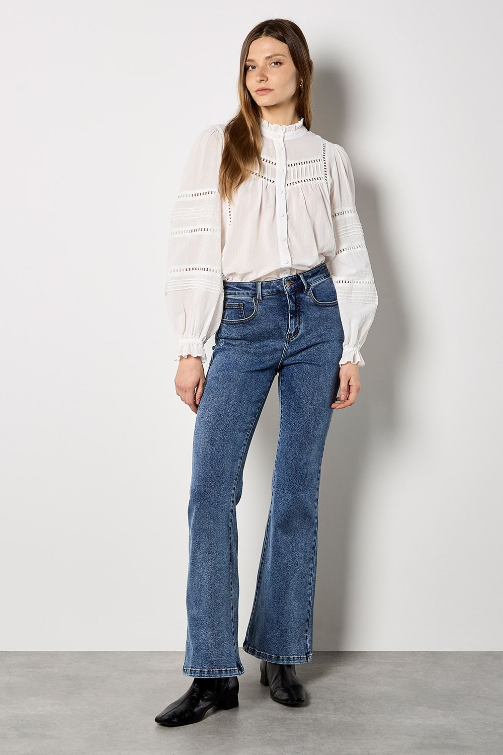 Apricot Lace Insert Ruffle Blouse