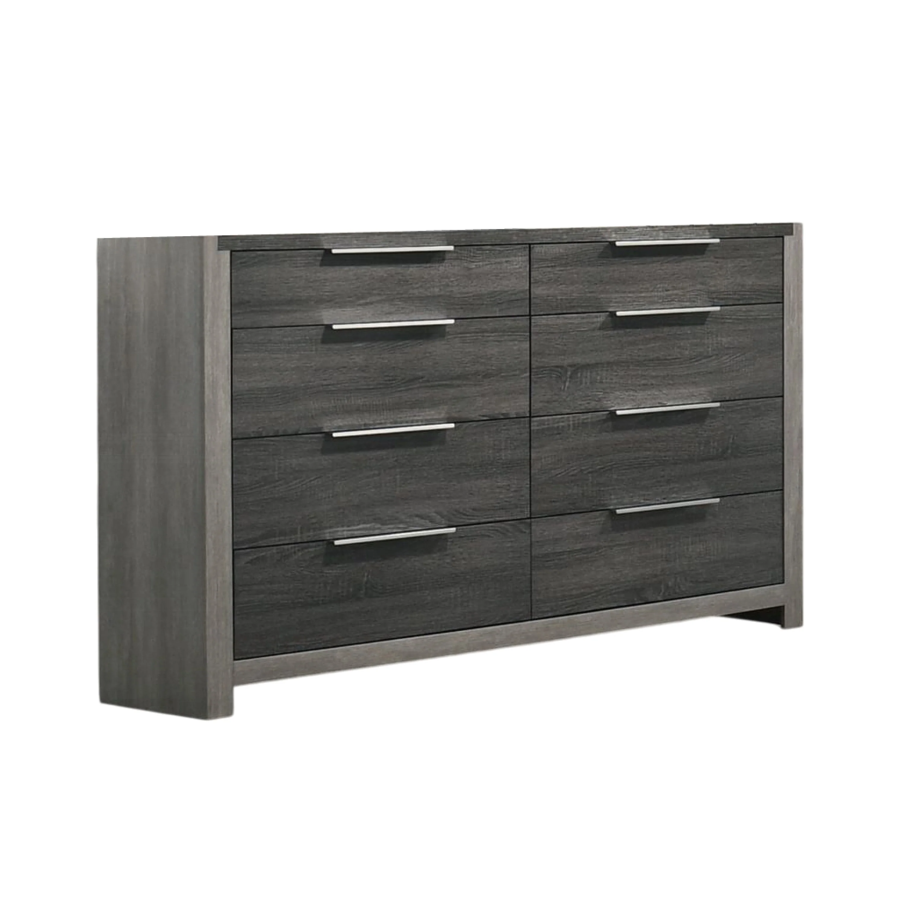 Joho Wide Dresser, 8 Storage Drawers with Metal Handles, Gray Wood