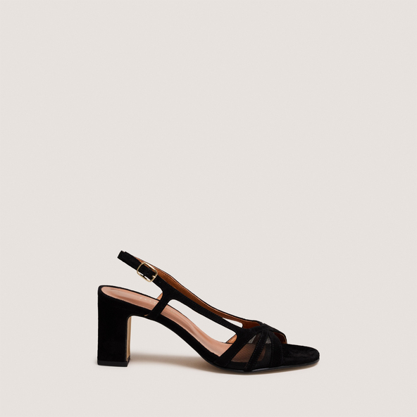 Sandales à talonsen velours noir et résille noire | VAHINE