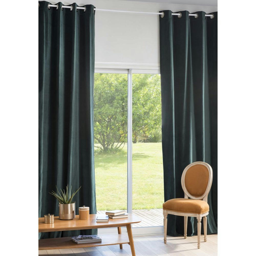 - Rideau à œillets en velours de coton vert émeraude à l'unité 140x300
