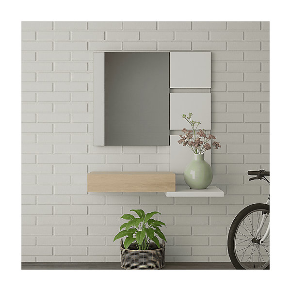 Console suspendue avec 1 tiroir et 1 miroir L75 cm - TEKKAN