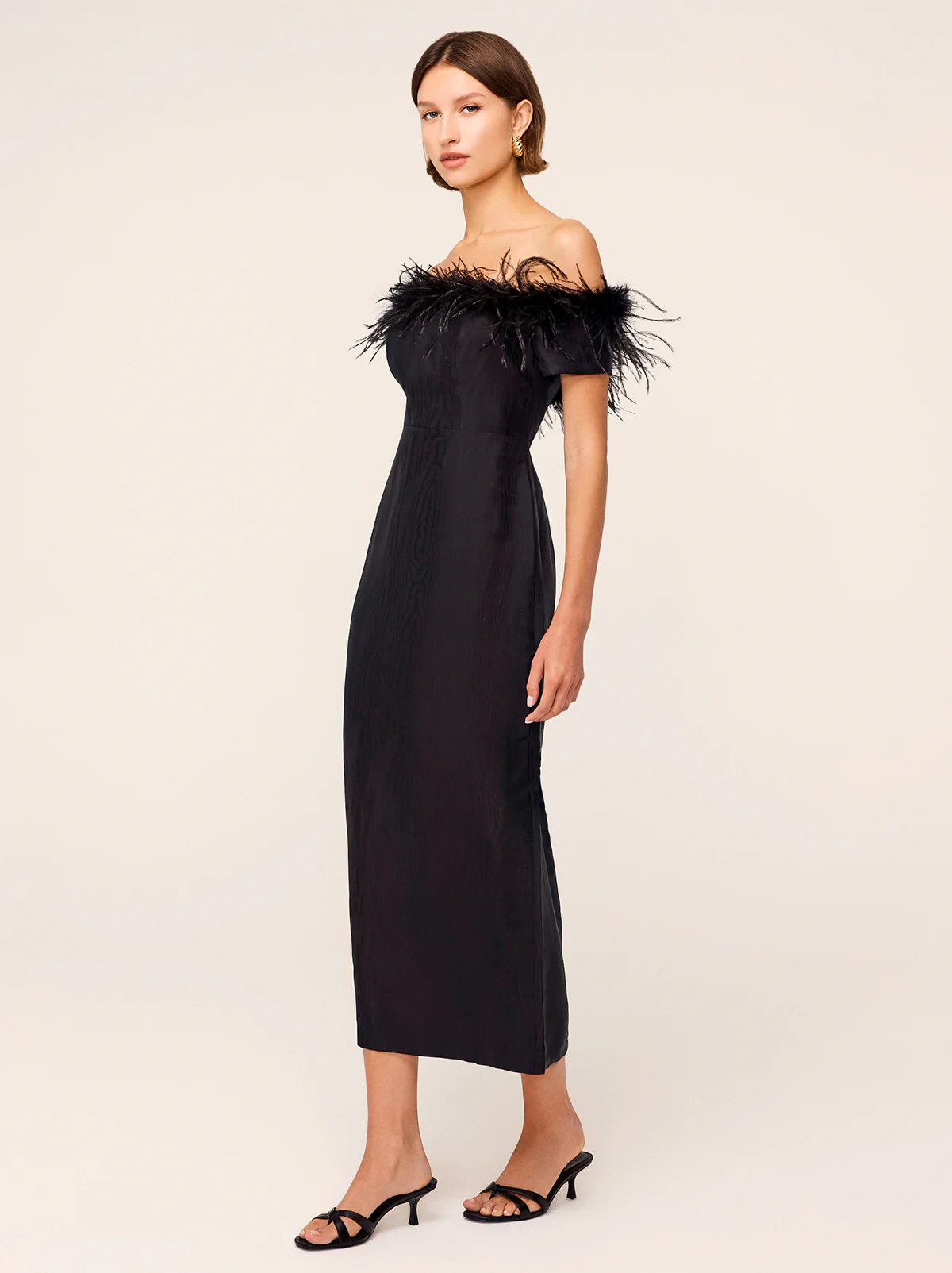 Vivien Black Feather Midi Dress