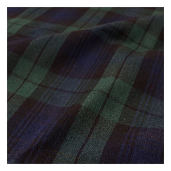 Navy and Green Tartan Polycotton Fabric by the Metre