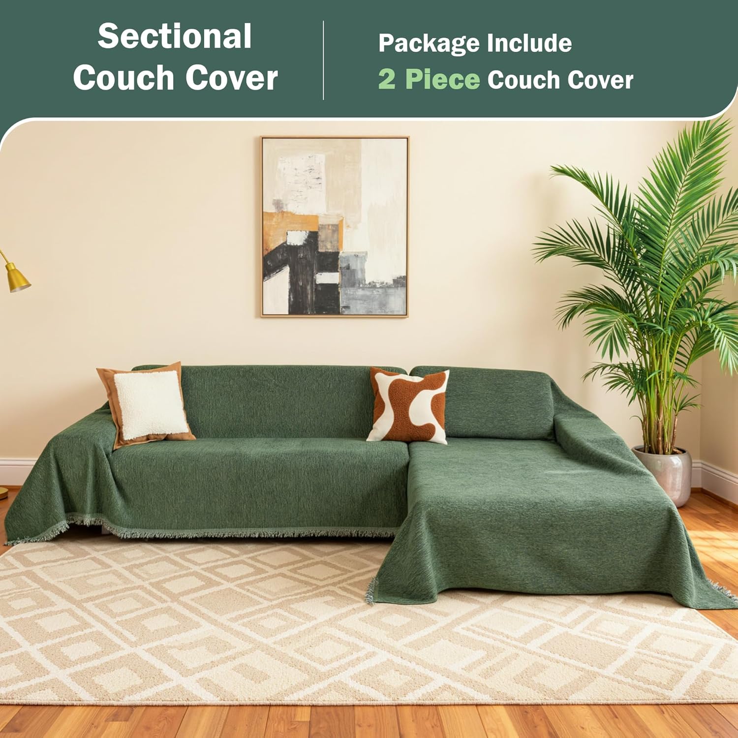 MEETSKY Sectional Couch Covers for Dog, 2 Pieces Sofa Cover Washable, Pet Couch Cover for L Shape Sofa, Sofa Slipcover for 3 Cushion Couch, Furniture Protector(XX-Large, 71x118+91x134, Moss Green)