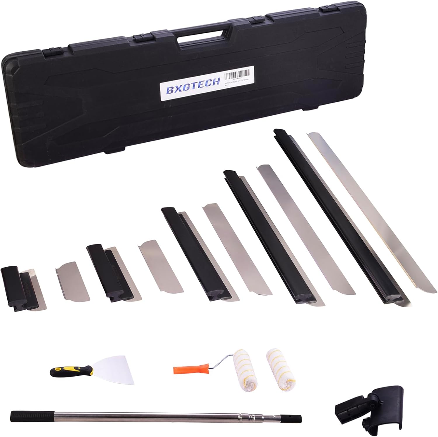 Drywall Tools Skimming Blade with Extension Handle - 10, 14, 24& 32 40 Blades with 2 Pack 0.3 mm Blades, Construction Tools End Caps, with Outer Box, Drywall Roller,Taping Knife