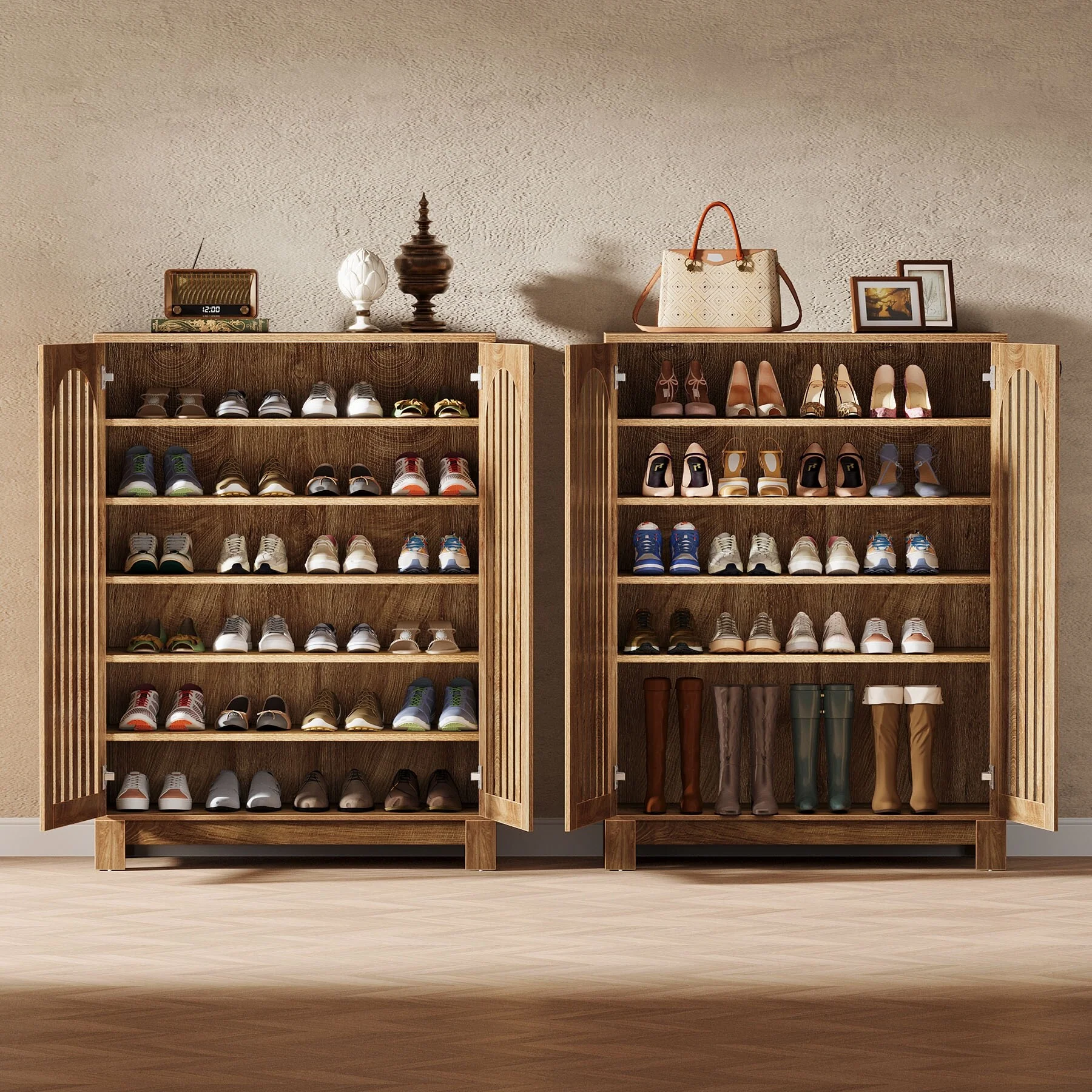 Shoe Cabinet with Louver Doors, 6-Tier Adjustable Shoe Storage Cabinet