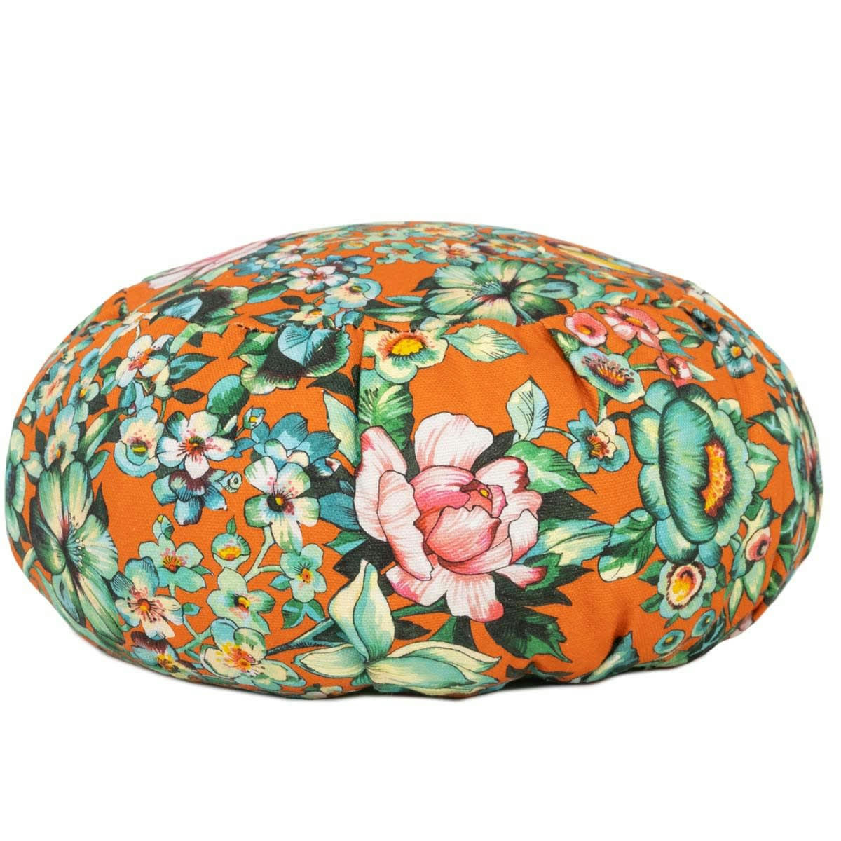 NILA - Coussin de méditation en coton imprimé fleuri orange