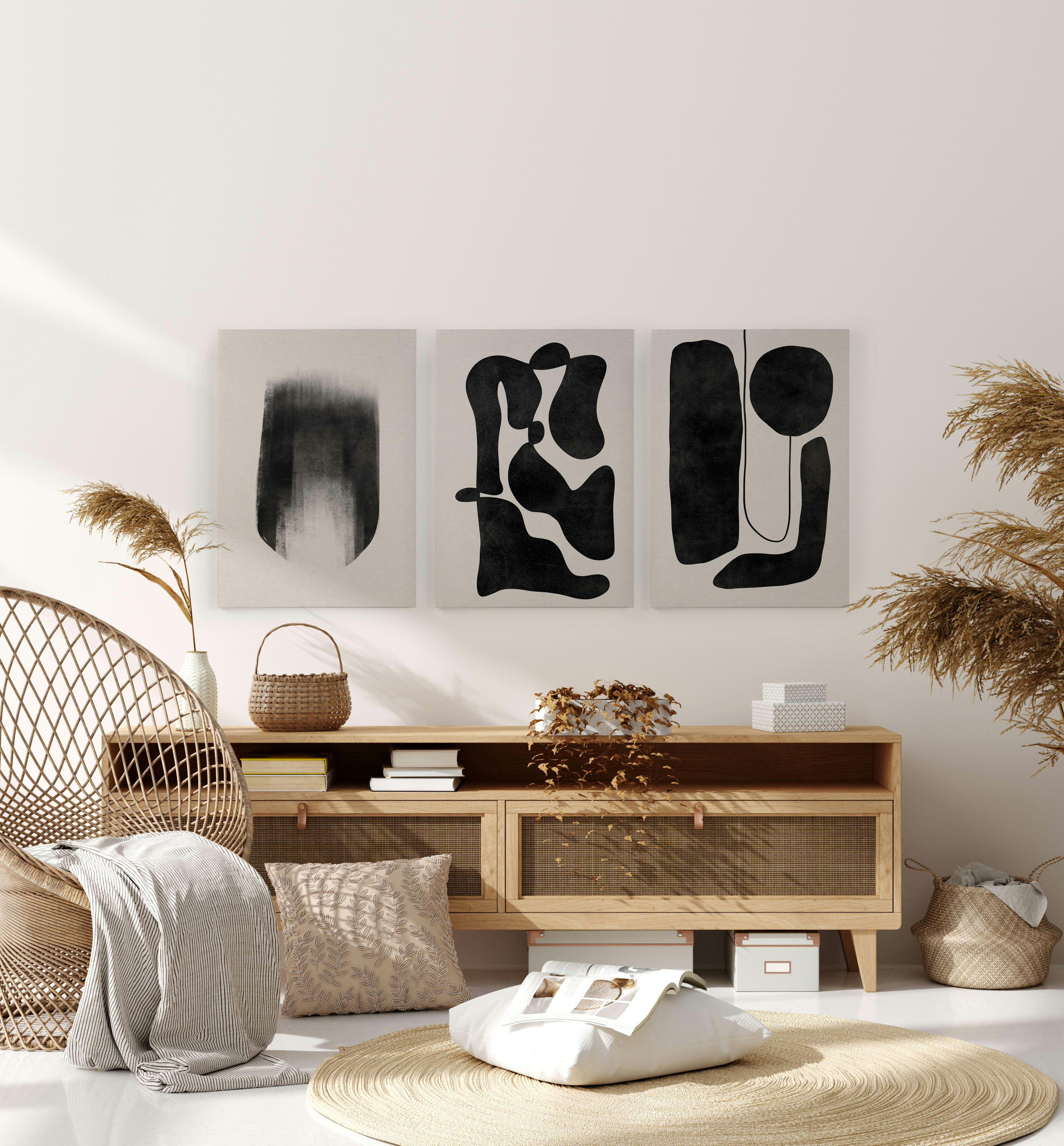 ABSTRACT SHAPES - Set 3 Peintures sur toile 60x40 imprimées formes