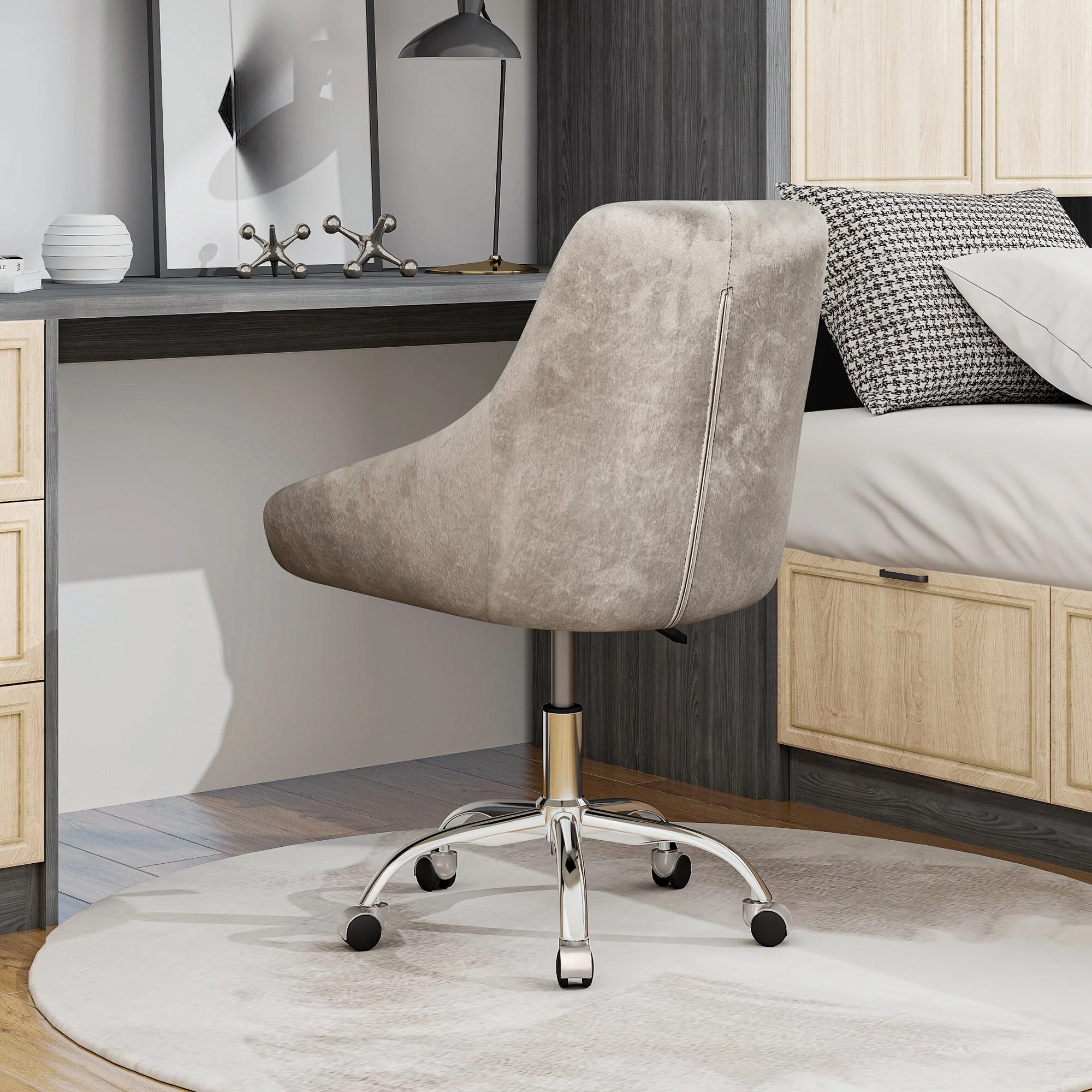 Grey Velvet Modern 22.3 Tufted Accent Chair with Stylish Chrome Legs