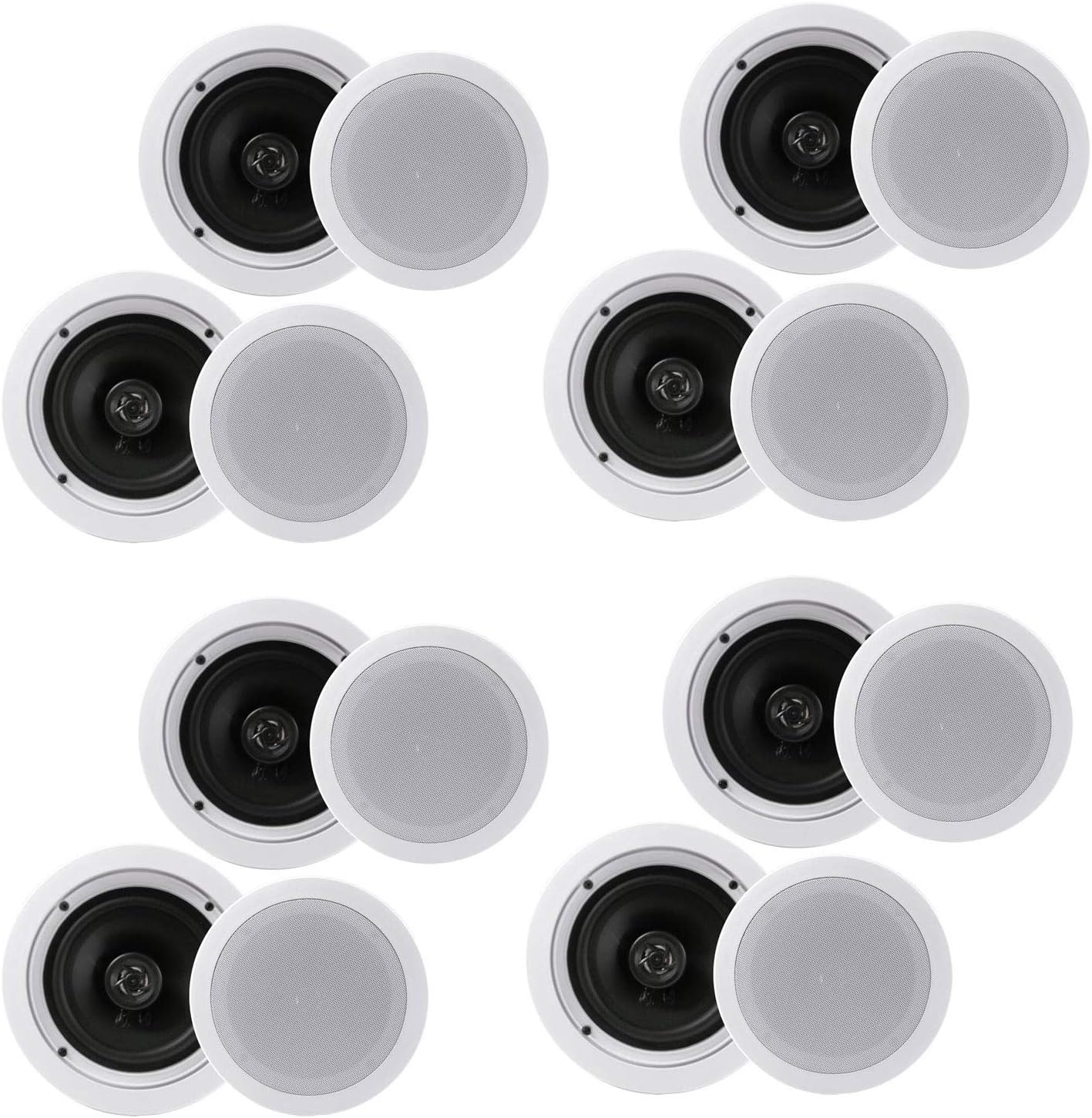 Pyle PDIC1661RD 6.5 Inch 200 Watt in Ceiling Wall Speakers 2 Way Flush Mount Home Indoor Stereo Speaker System Pair, White (4 Pairs)