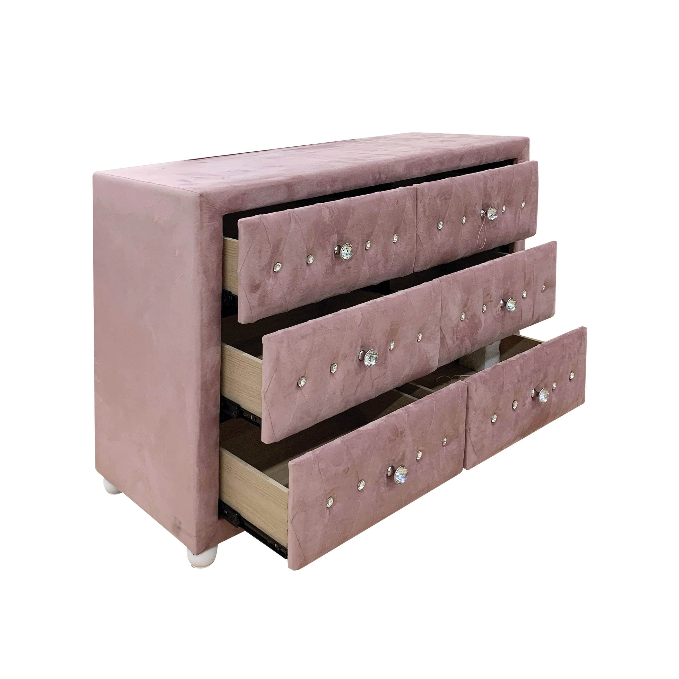 6-Drawer Upholstered Double Dresser with Diamond Tufted Drawers for Bedroom, Living Room