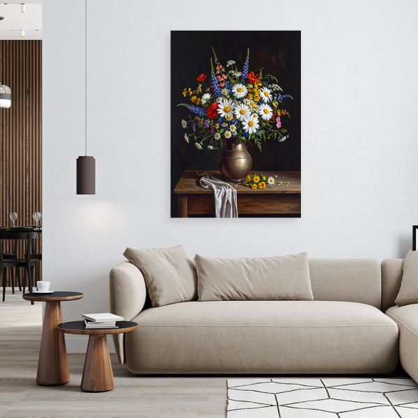 Obraz do salonu sypialni, Kolorowy bukiet polnych kwiatów 20x30