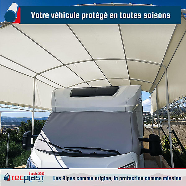 Bâche pour Carport 6x8 m Blanc Crème - Garantie 5 ans TECPLAST - LP506CP - Toile PVC étanche pour abri de voiture