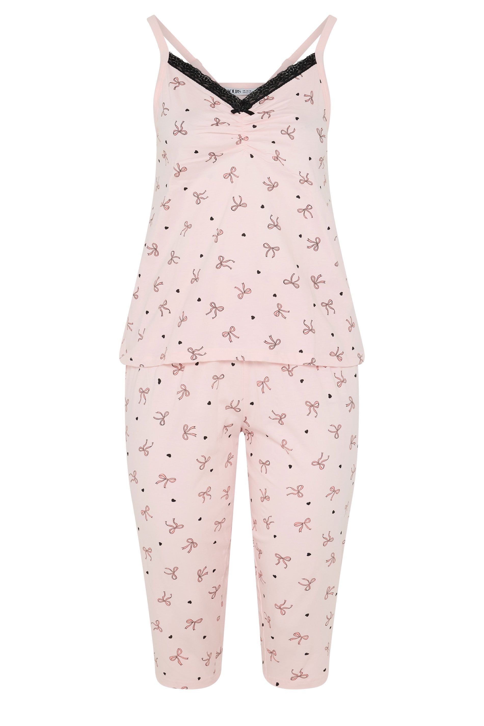 Yours Bow & Heart Cami Cropped Pyjama Set